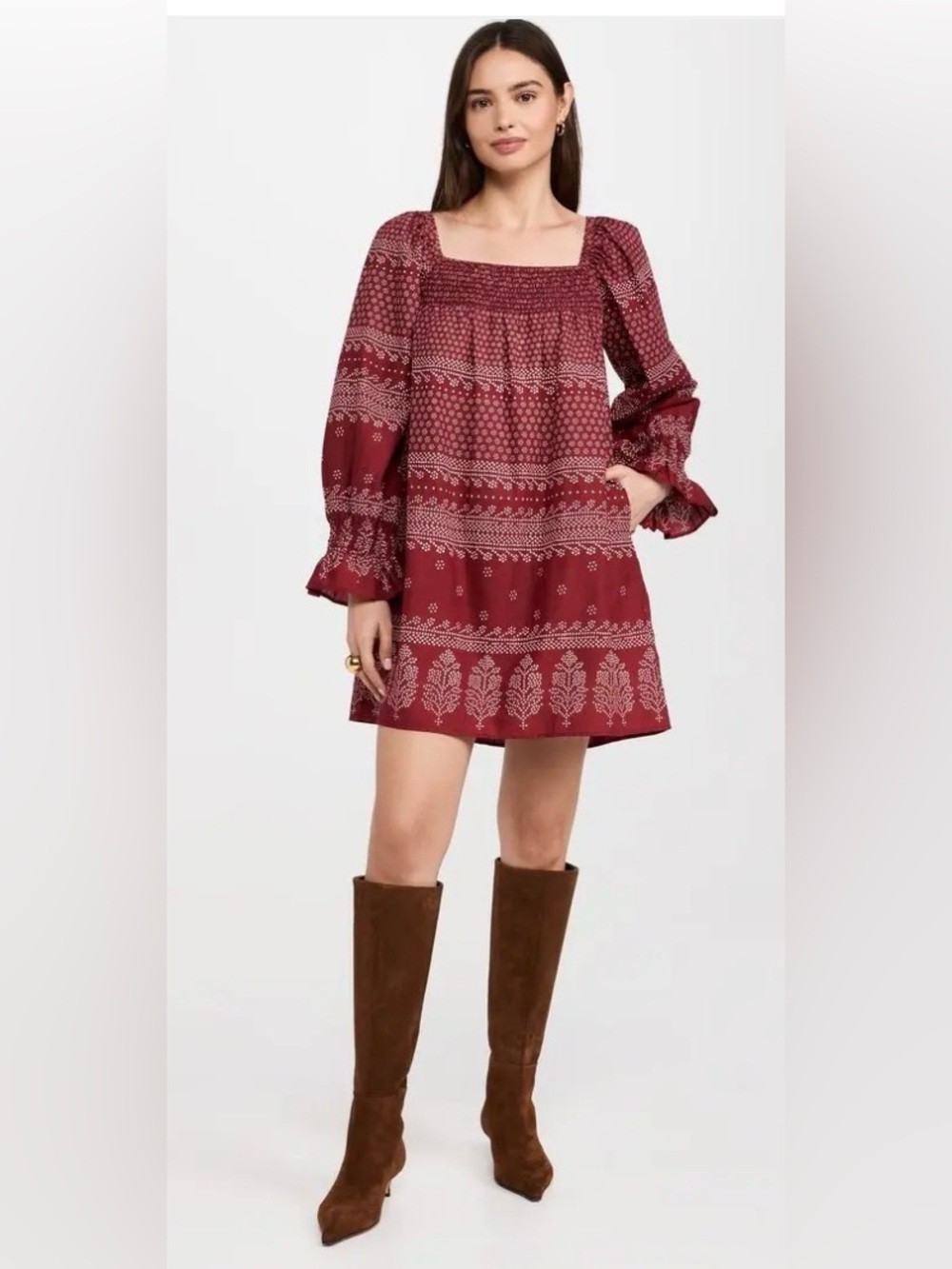 Mille Gabriette Mini Dress with Square-Neck in Burgundy (P.S. Pockets!)